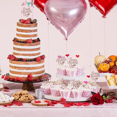 Miniatura 3 de Paquete de 24 adornos para magdalenas con purpurina para el día de San Valentín, dulces y amores, para bodas, compromisos, día de San Valentín,