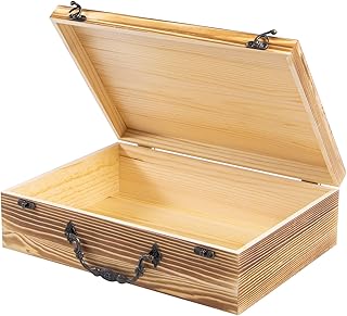 Useekoo Vintage Wooden Suitcase, 13.8"x9.8"x3.9" Large Wood Storage Box with Handle Hinged Lid and Front Clasp,Rustic Decorative Gift Boxes for Crafts, Art Hobbies,Journey and Souvenir Collection