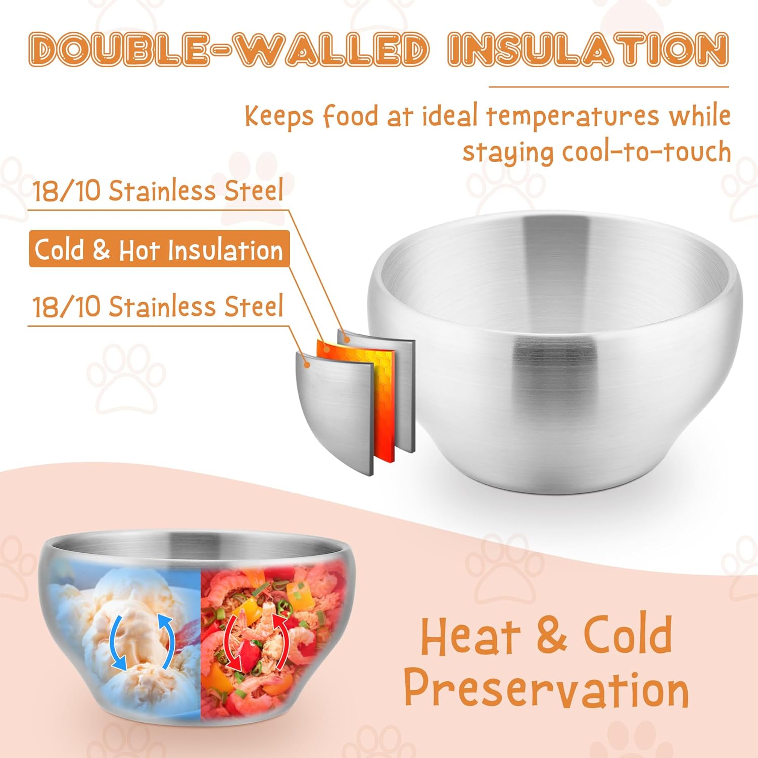 E-far Stainless Steel Bowls for Kids-6 Pack, 12OZ Double Walled Baby Toddler Bowls for Baby Food/Cereal/Snack, 18/10 Non-Toxic Metal & Unbreakable, Dishwasher Safe