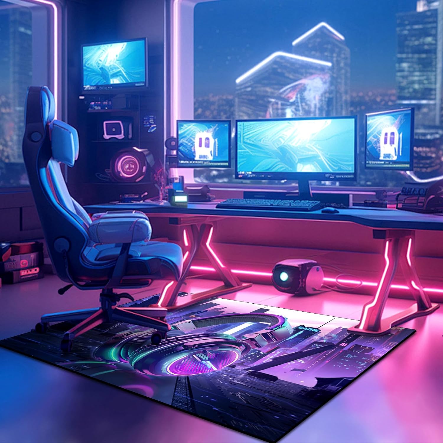 Cybercity Game Area Rug Music Headphone Rugs, 63”x47” Cool Clash of Colors Carpet Non-Slip Headset Rug for Living Room Bedroom Apartment Dorm Music Studio Play Room Floor Mat
