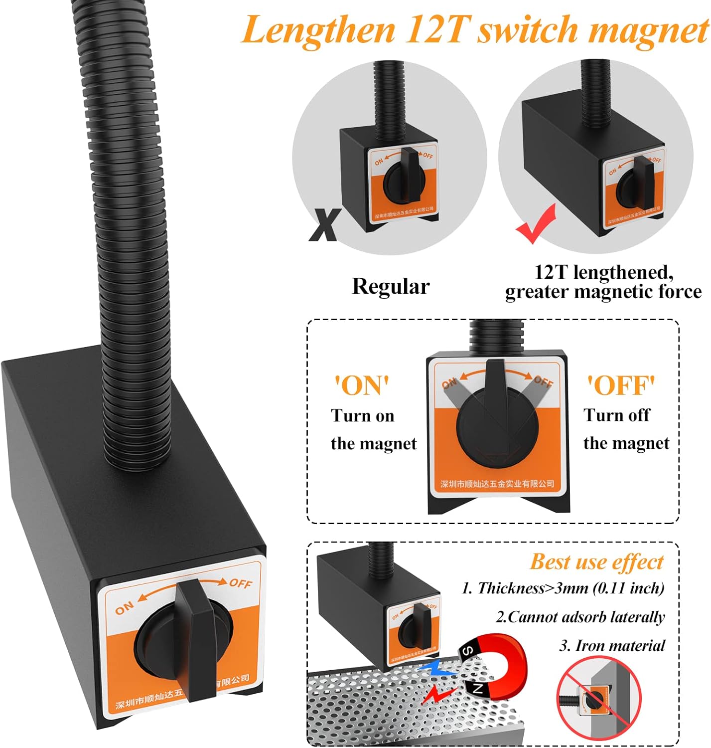 12T Magnetic Work Light, Led Machine Light, 23inFlexible Gooseneck lamp with Strong Magnetic Basefor Lathe Milling Drill Press Industrial Lighting 120V