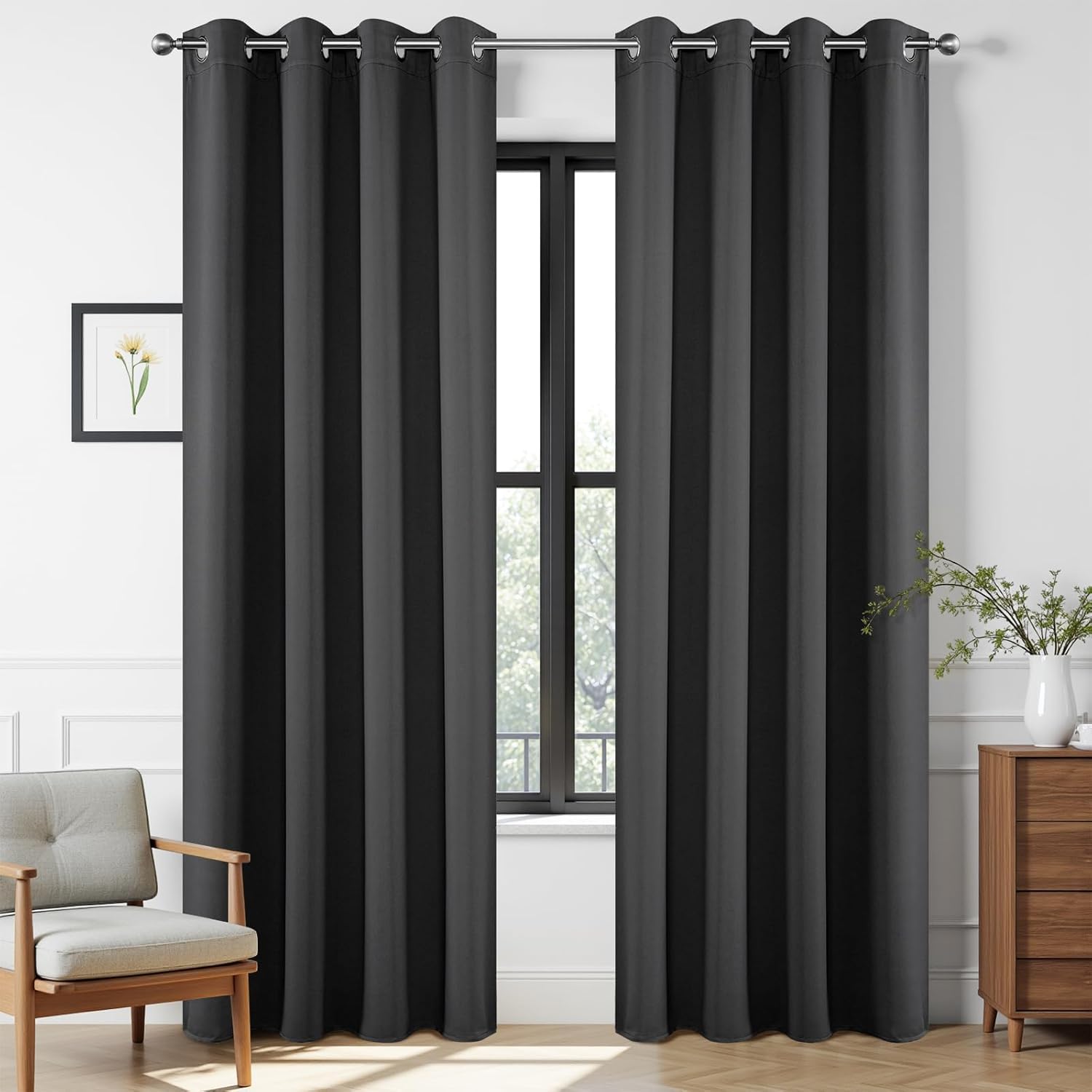 100% Blackout Curtains 84 Inches Door, 2 Thick Layers Heat and Full Light Blocking Soft Thermal Insulated Drapes for Bedroom (Set of 1 Pc, Gray, 7 Feet)-picture-29