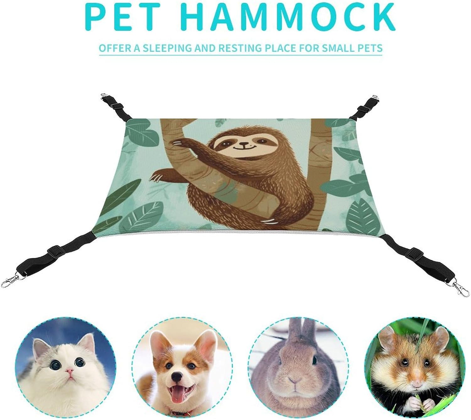 review Hanging Pet Hammock, Hug Tree Sloth Printed Soft Breathable Pet Hammock with Adjustable Straps and Metal Hooks for Cats Small Dogs Rabbits Sugar Gliders