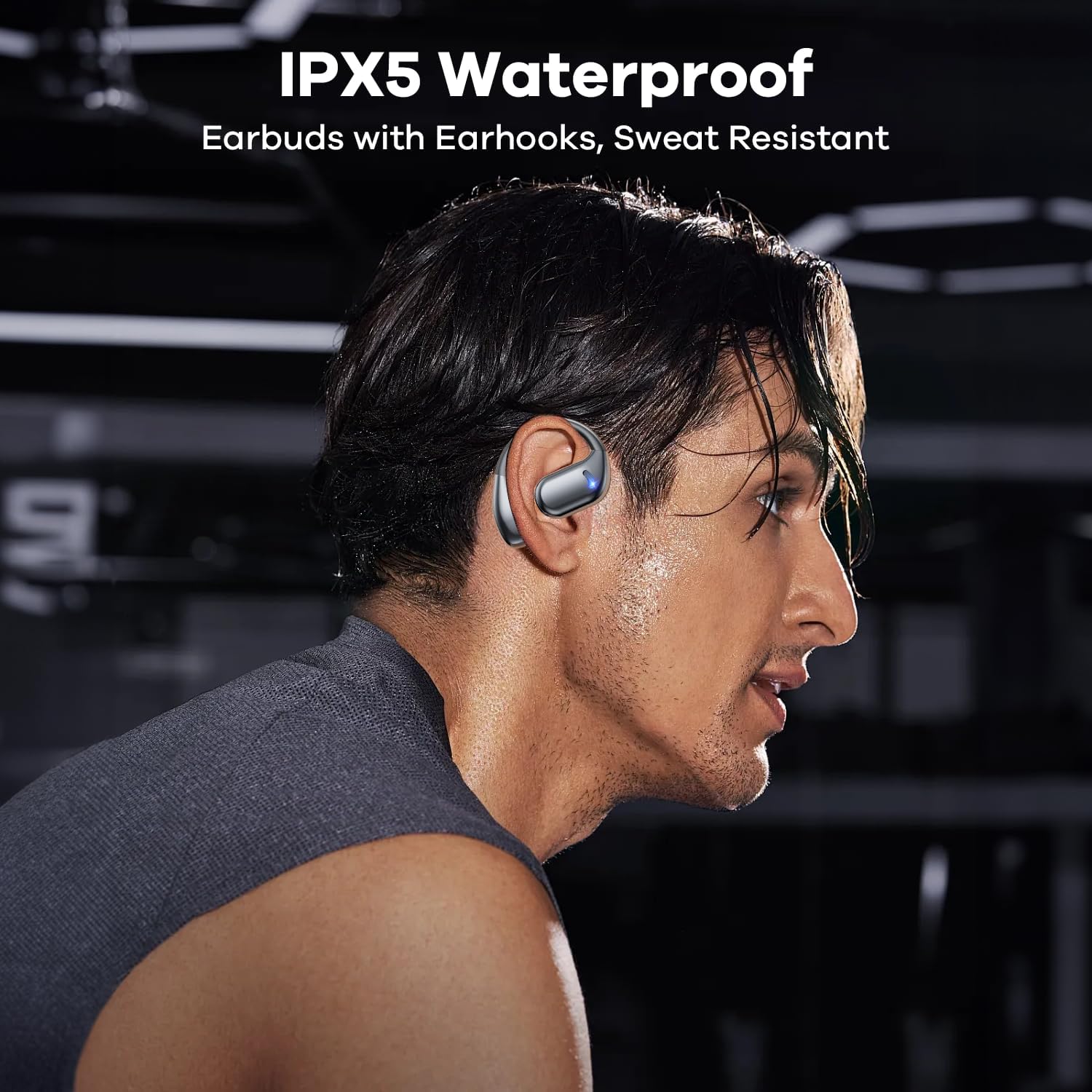 Image of the headphones with water splashing, indicating IPX5 water-resistant feature