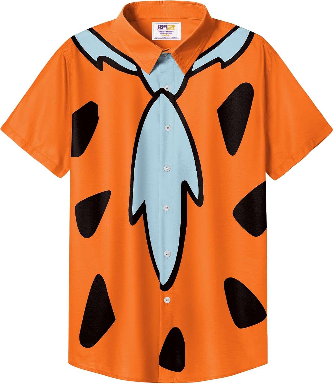 Arvilhill Men's Halloween Shirts Short Sleeve Skeleton Pumking Button Up Shirt (S-3XL)