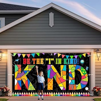 Back to School Classroom Garage Door Cover Colorful First Day of Bulletin Board Sign Backdrop Pre-School Primary High School Wall for Classroom School Welcome Party Outdoor Indoor Banner 16X7FT