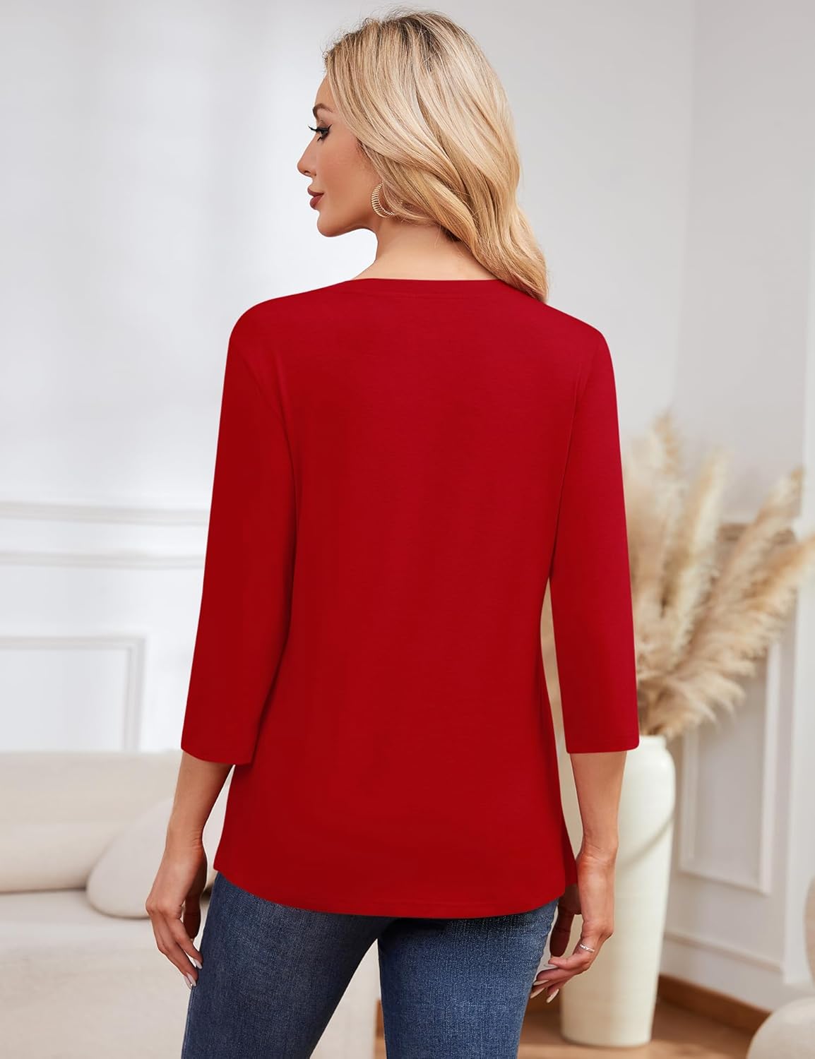 LOMON 3/4 Length Sleeve Womens Tops Dressy Casual Crewneck Pullover Tunics Summer Cute Blouses Fashion 2025 Tees Shirts - Image 5