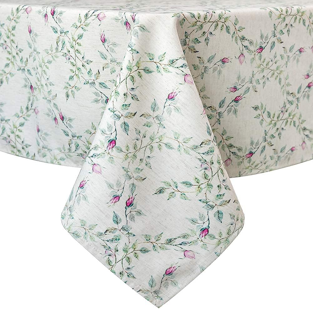 100% Waterproof Rustic Table Cloths Floral Print Linen Burlap Fabric Rectangle Tablecloth Farmhouse Table Cloth,TPU Vinyl Table Cover for Kitchen Dining Room and Party，52x70 inch