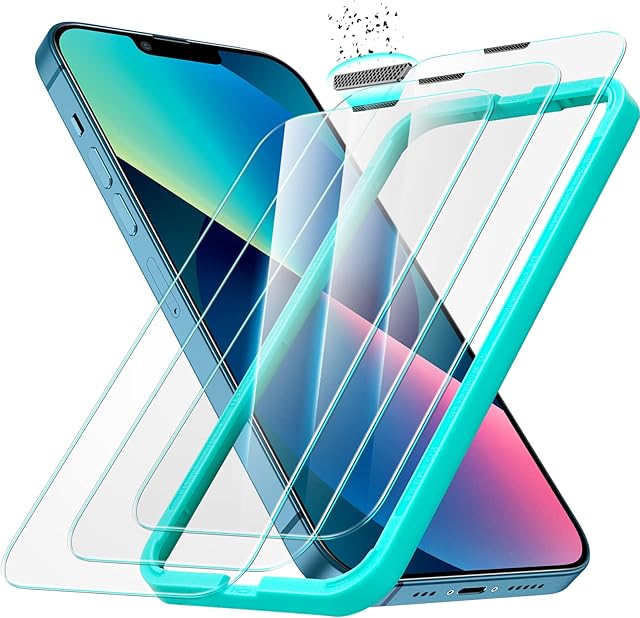 ESR Tempered Glass Compatible with iPhone 13/13 Pro and iPhone 14 Screen Protector, Easy Installation Frame, Scratch Resistant, Speaker Shield, 3 Pack