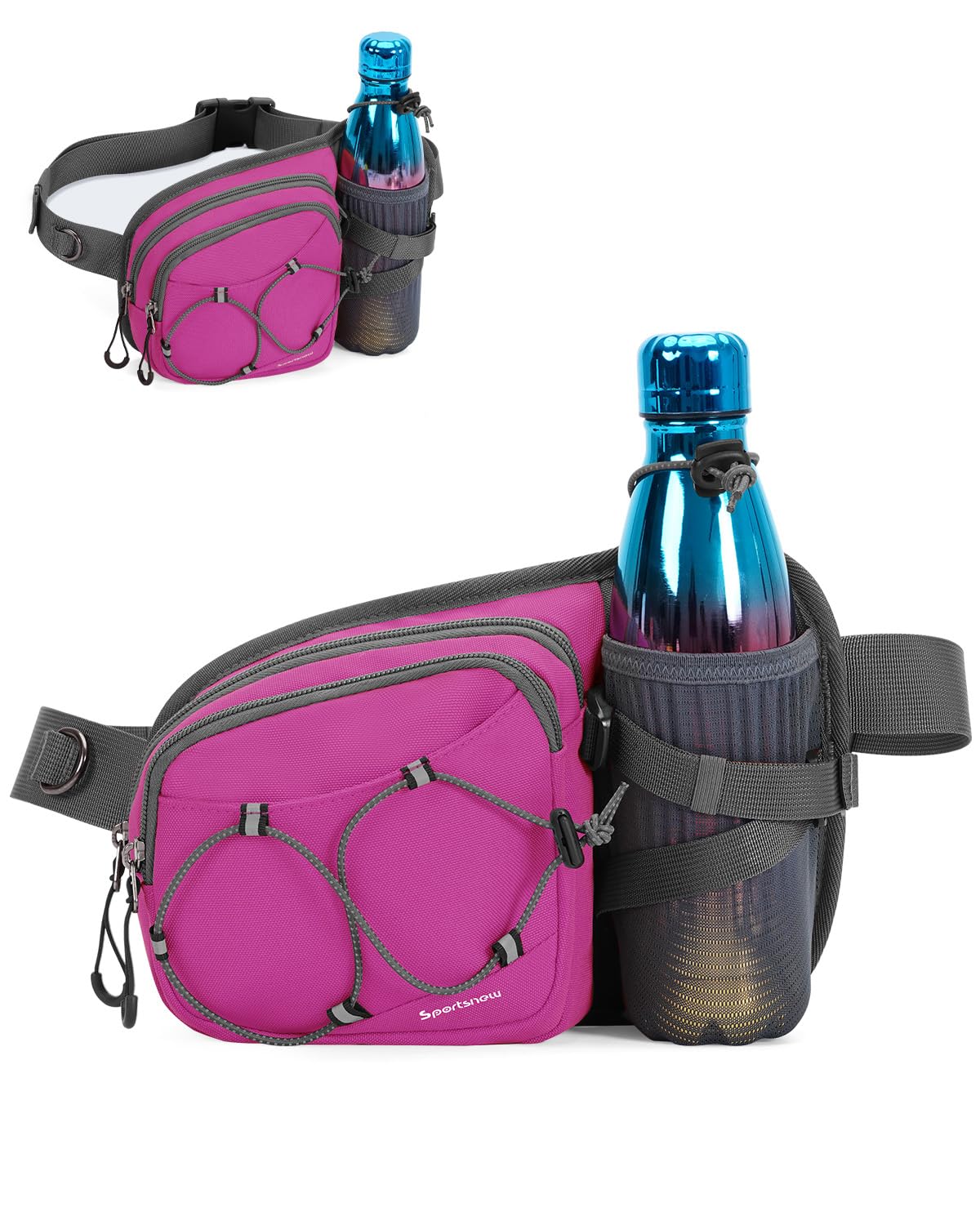 Sportsnew Bum Bag Fanny Pack with Water Bottle Holder, 2L Light Waist Bag, Water-Resistant for Hiking Running Cycling Dog Walking Travel