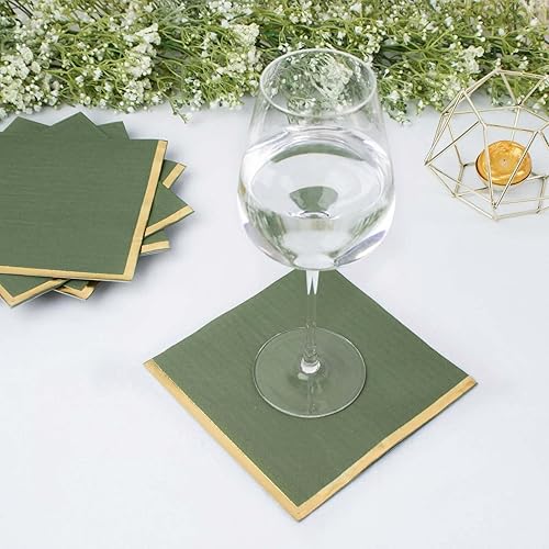 Miniatura 2 de Efavormart 50 Pack  Servilletas de papel para fiestas de 2 capas suaves verde oliva con borde dorado de oro, servilletas para cenas, cócteles y