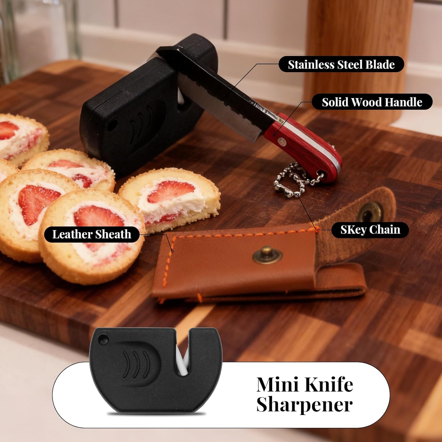 Mini Knife Set, Pocket Knife with Sharpener, Tiny knife Cleaver Keychain Tiny Things for Package Opener, Box Cutter, Letter Opener - Set of 5