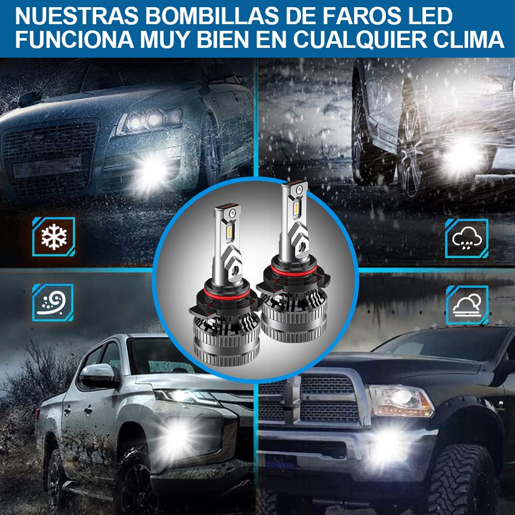 9012 Bombillas LED para Faros Delanteros con 2PCS Bombillas LED T10, Kit de Conversión de HIR2 Bombillas con Controlador Inteligente EMC, 12000LM Xenón Blanco 6500K (Total de 4 Bombillas LED)