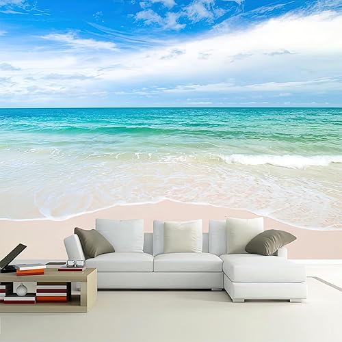 Miniatura 3 de Papel tapiz fotográfico 3D de playa y mar, papel tapiz de paisaje junto al mar, decoración de pared para sala de estar, dormitorio, fondo de