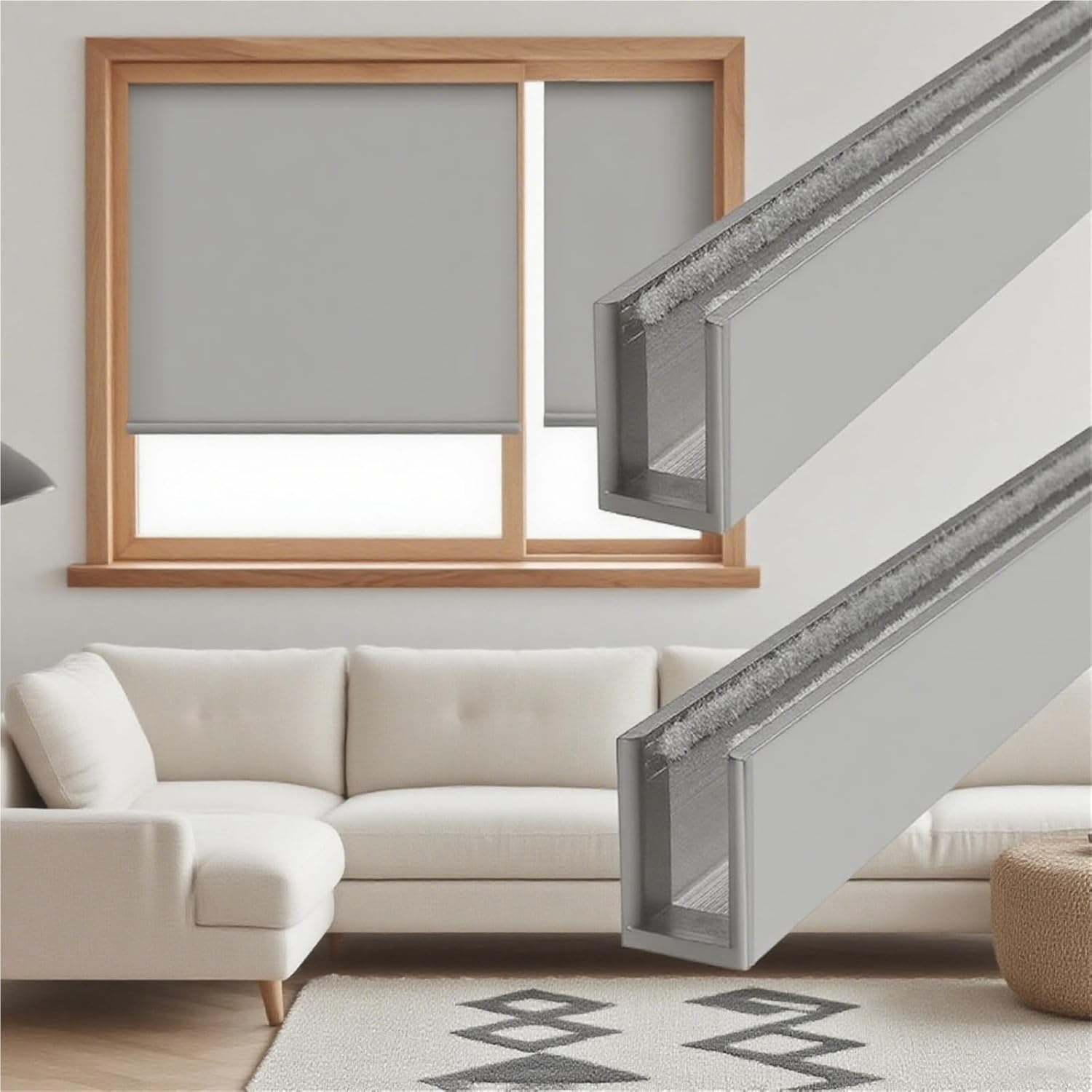 Aluminium U-Channel Side Rail Strips for Window Shade Gaps, Bedroom Window Light Blocker, Cuttable Light Blocking Strips for Nursery/Home Theater/Night Worker(Gray,40cm/15.75in)