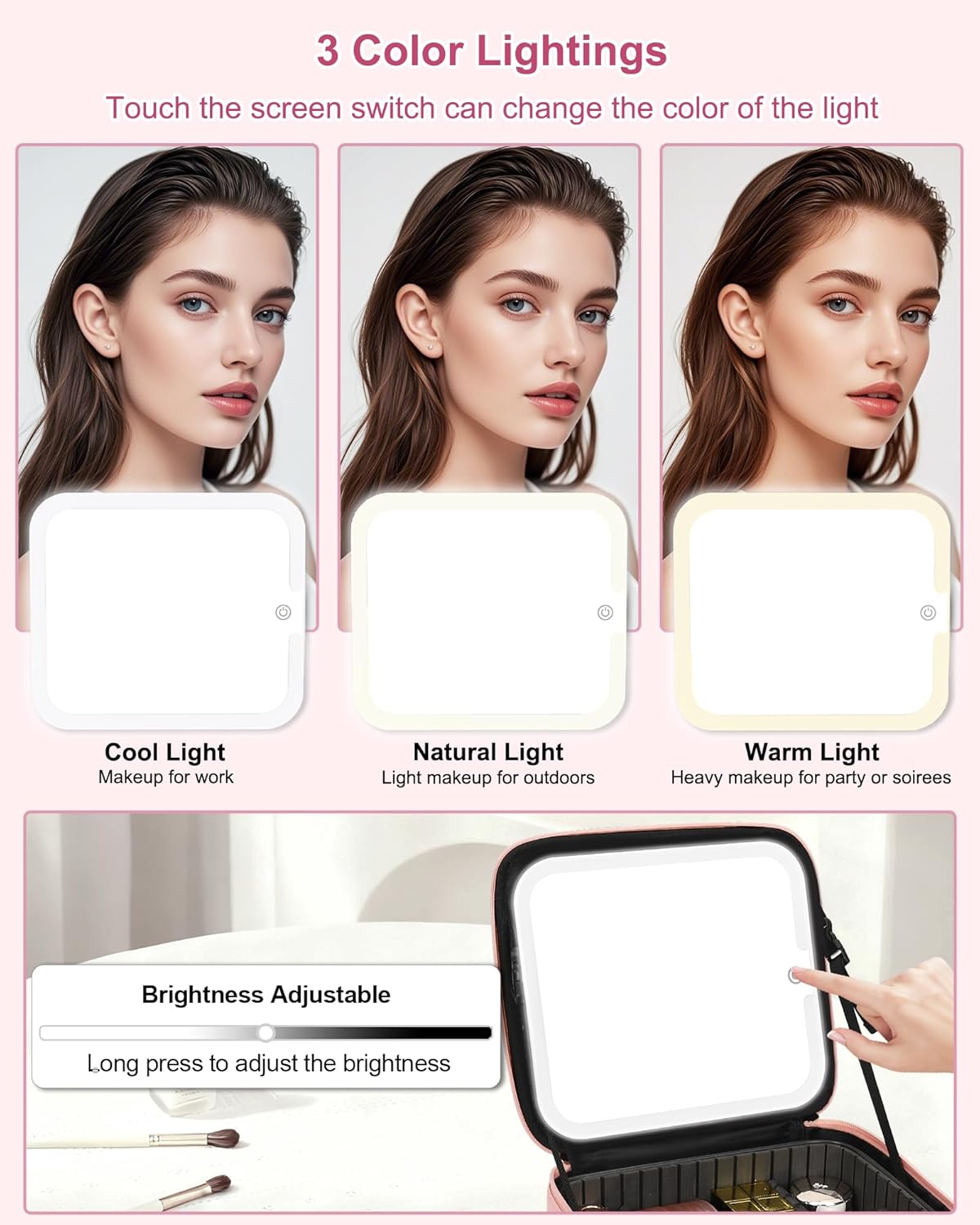 Relavel Initial Makeup Bag with LED Mirror for Women, Personalized Travel Cosmetic Organizer Train Case, Christmas Gifts for Teens Girls Grandkids Graduation Teacher Friends, Trendy Stuff, Pink A - Image 3