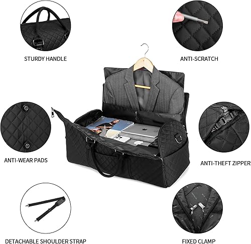 Miniatura 4 de Bolsa de equipaje de mano convertible para ropa para mujeres, bolsas para ropa de cuero para viajes con compartimento para zapatos 2 en 1, maleta