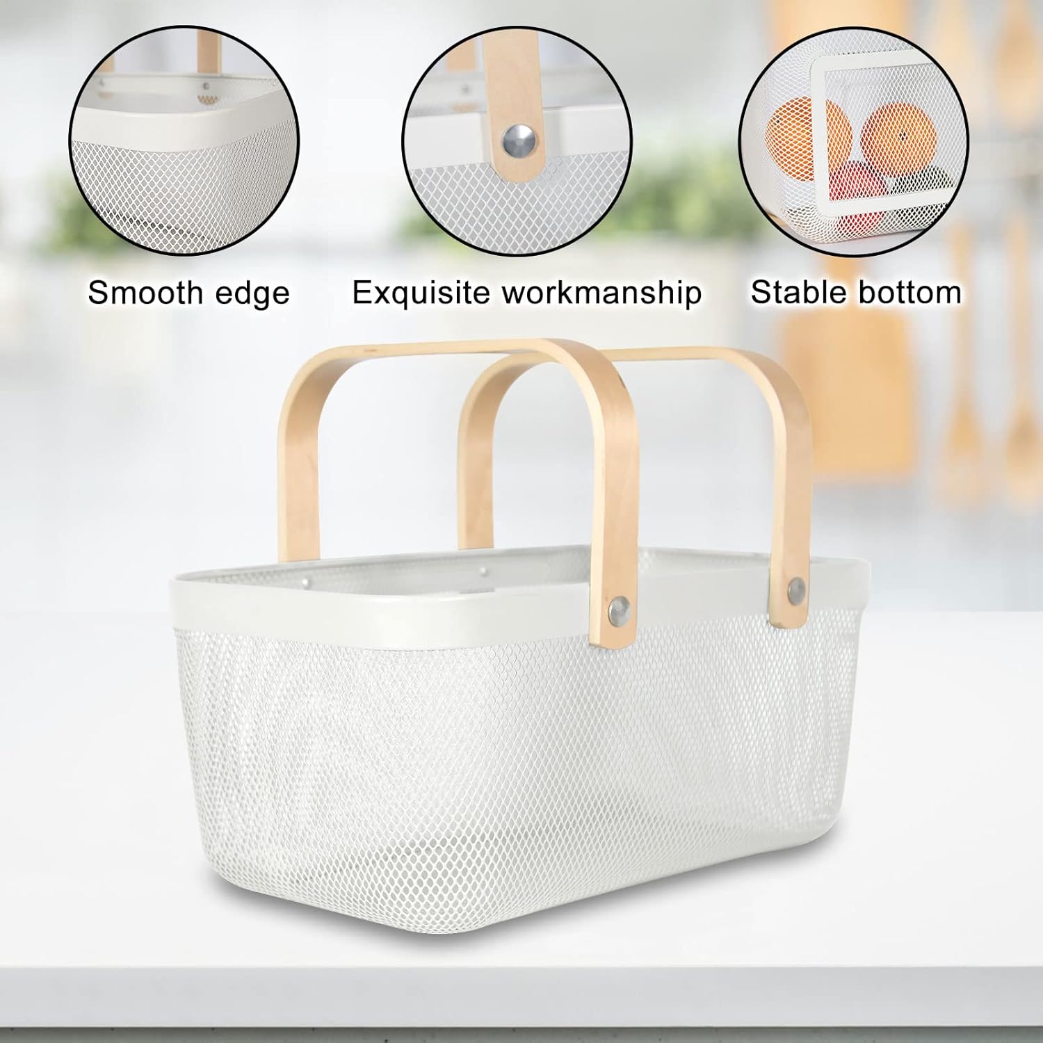 Garden Harvest Basket,Delicate Harvest Basket for Garden Vegetables,Practical Metal Mesh Wire Basket with Handle Suitable for Bathroom,Cabinet,Kitchen(White)