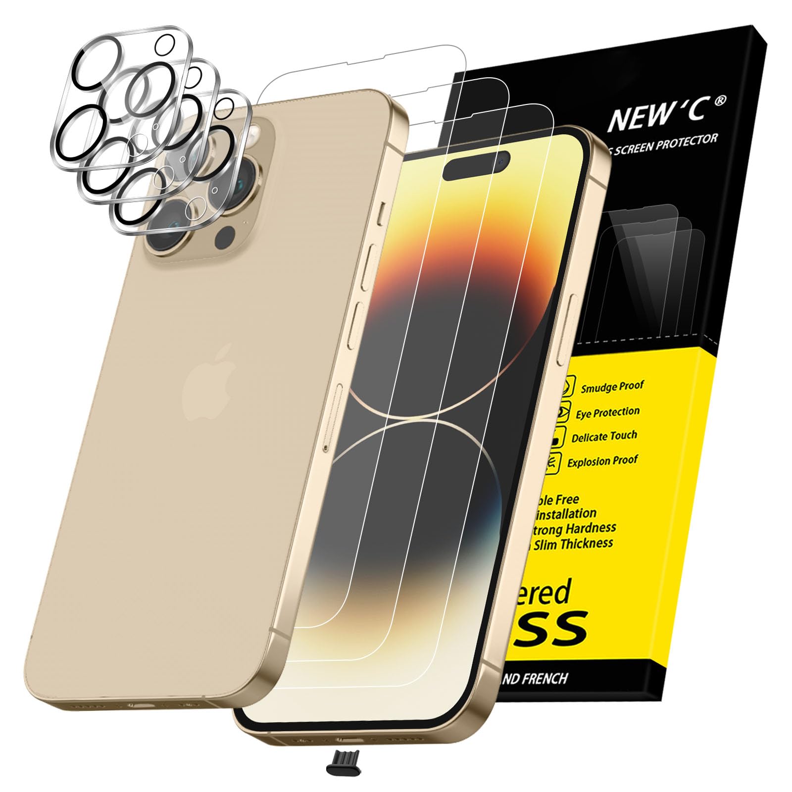 NEW'C for iPhone 14 Pro Screen Protector + Camera Lens Protector