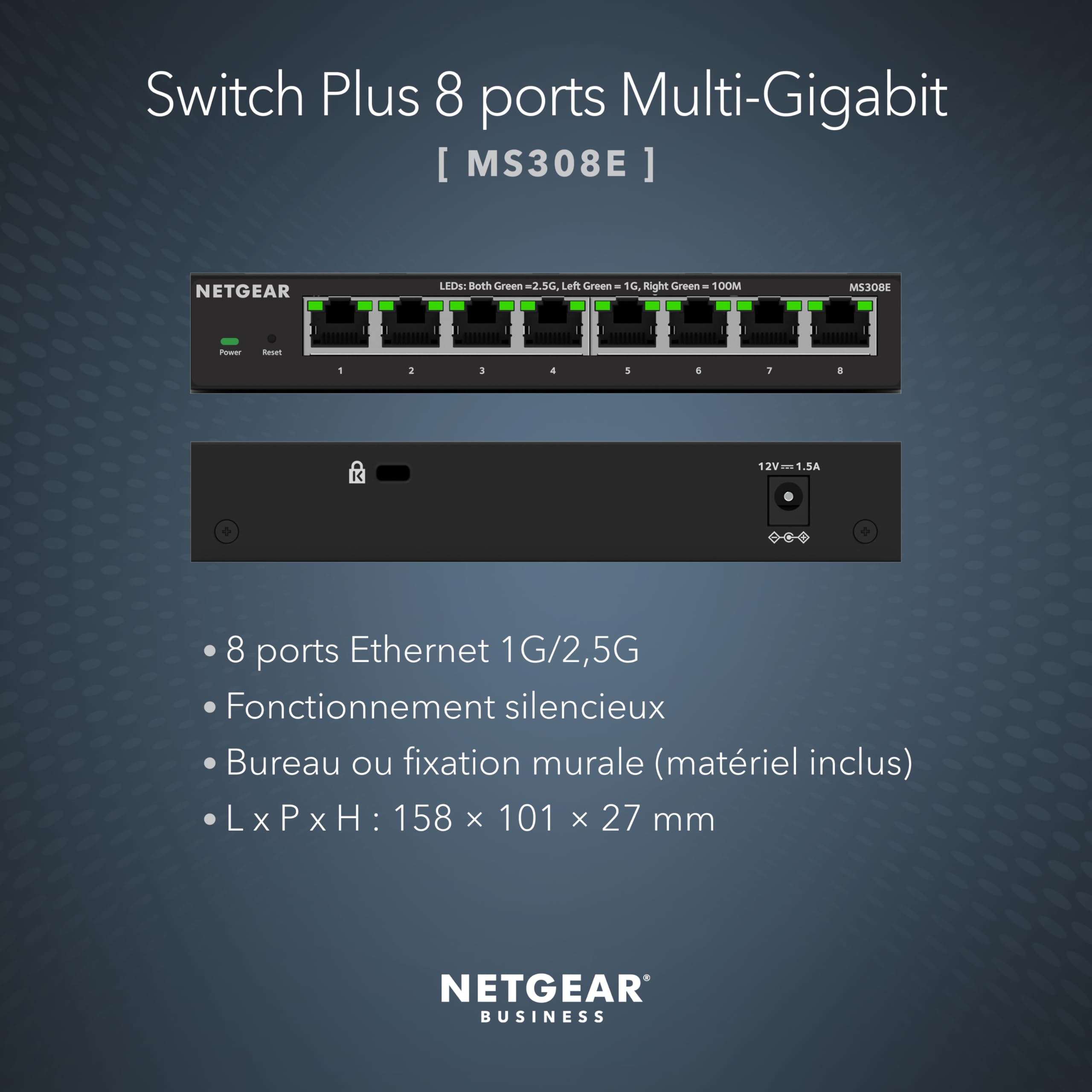 NETGEAR (MS308E) Switch Plus 8 Ports Multi-Gigabit Ethernet - manageable avec 8 x 1G/2,5G, Bureau ou Fixation Murale et Protection de 5 Ans