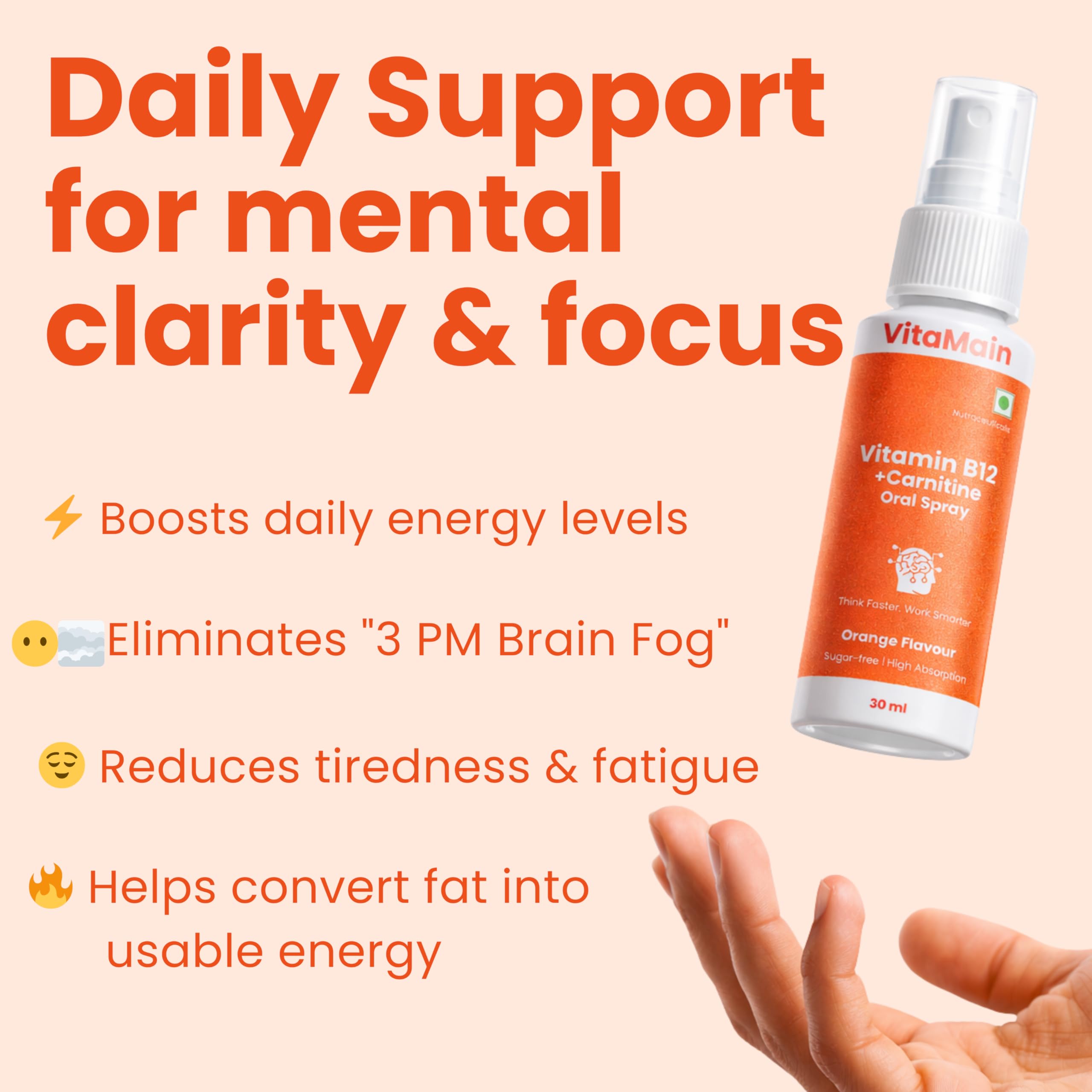 l carnitine brain fog VitaMain Vitamin B12 Oral Spray with L-Carnitine