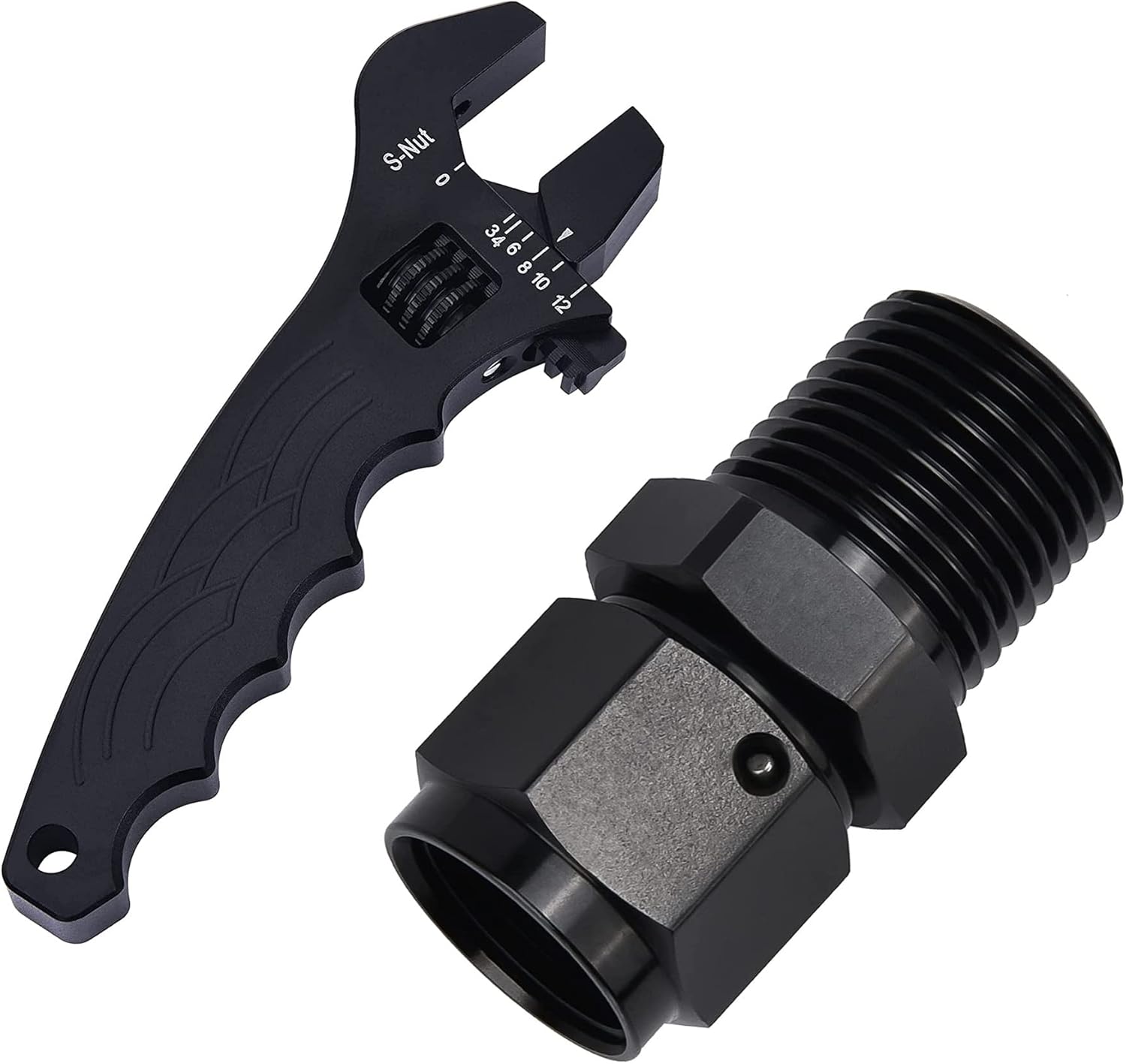 EVIL ENERGY 8AN Female to 1/2 NPT Male Swivel Fitting Bundle with Adjustable 3AN-12AN Wrench Aluminum Black