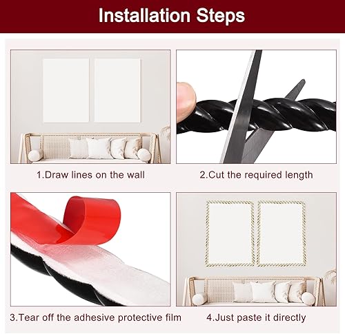 Miniatura 4 de uxcell Moldura flexible para pared, 0.4 x 16 pies, moldura para despegar y pegar, impermeable, para decoración del hogar en el marco del espejo,