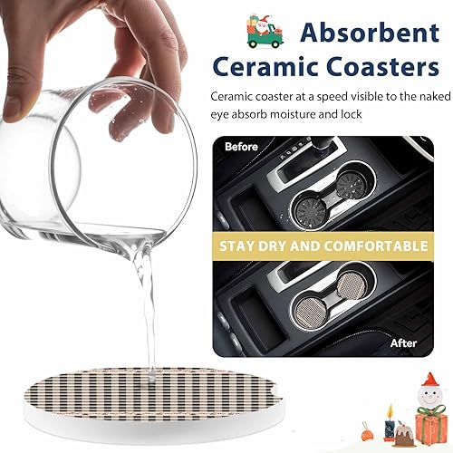 Miniatura 4 de Car Coasters Set of 2 Absorbent Ceramic Stone for Drink, Retro Black White Checkered Car Accessories Cup Holder Insert Coasters for Auto Vehicles