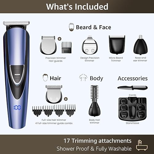 Miniatura 6 de SHPAVVER Cortadora de barba para hombre cortapelos profesional de peluquería - Kit de aseo inalámbrico 12 en 1 - Maquinilla de afeitar eléctrica