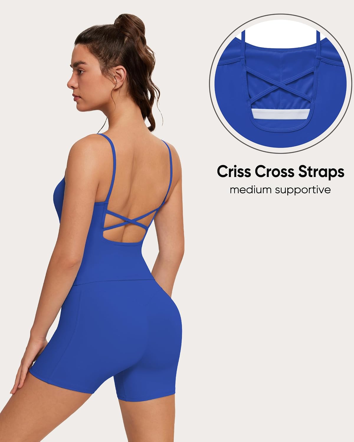 OMKAGI Workout Sets for Women Open Back Strappy Workout Tank Gym Shorts Outfits with Pockets
