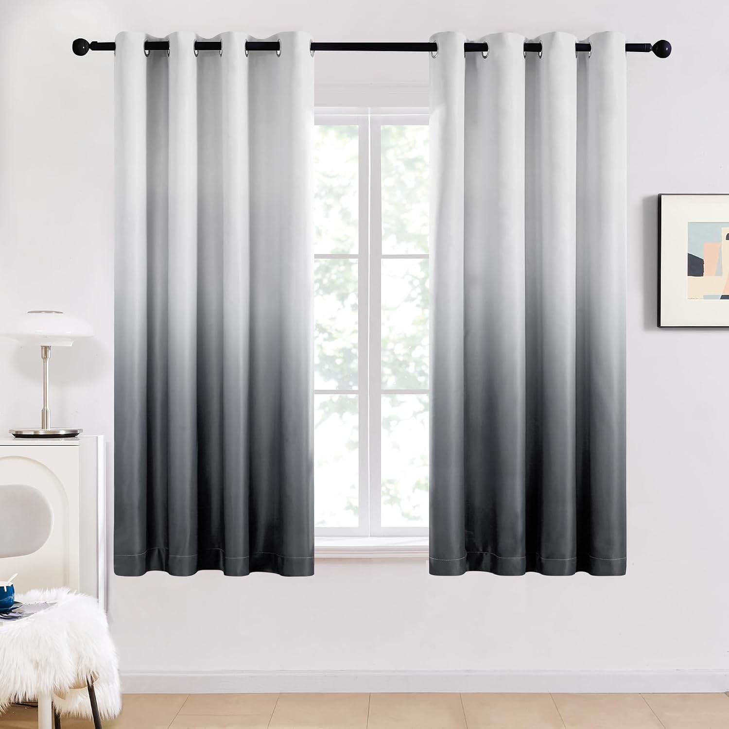 Deconovo Blackout Curtains, 2 Panels, 52W x 63L, Light Grey Gradient