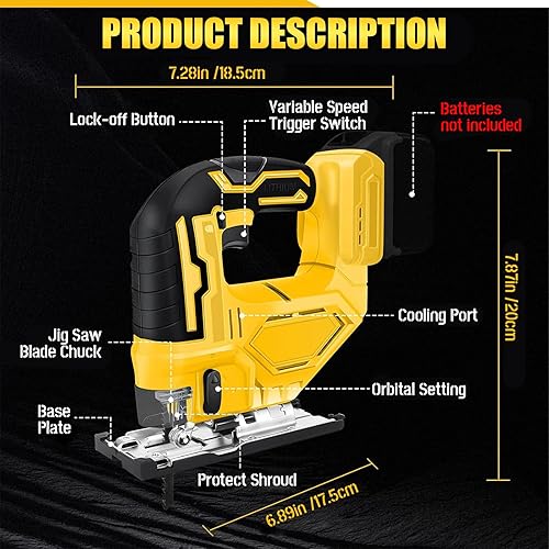 Miniatura 2 de Sierra de calar inalámbrica, herramienta de rompecabezas sin escobillas compatible con batería Dewalt de 20 V con luz de trabajo LED, cortes