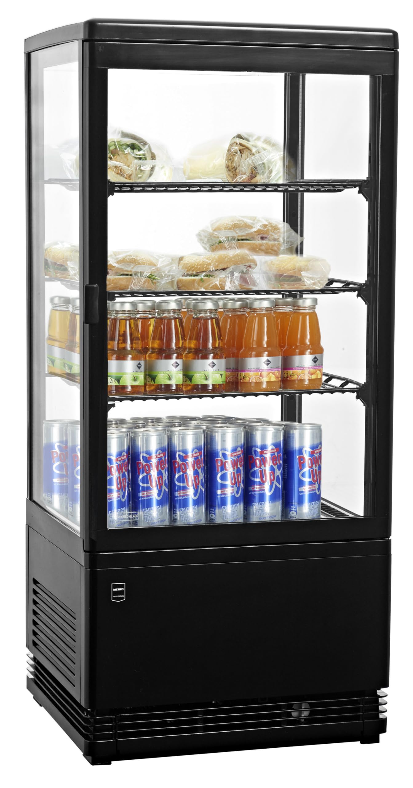 METRO Professional Vitrine Réfrigérée GGC2078B, Plastique/Verre, 42,8x38,6x 96 cm, 78 l, Froid Ventilé, Clayettes Réglables, Verre de Sécurité, Noir