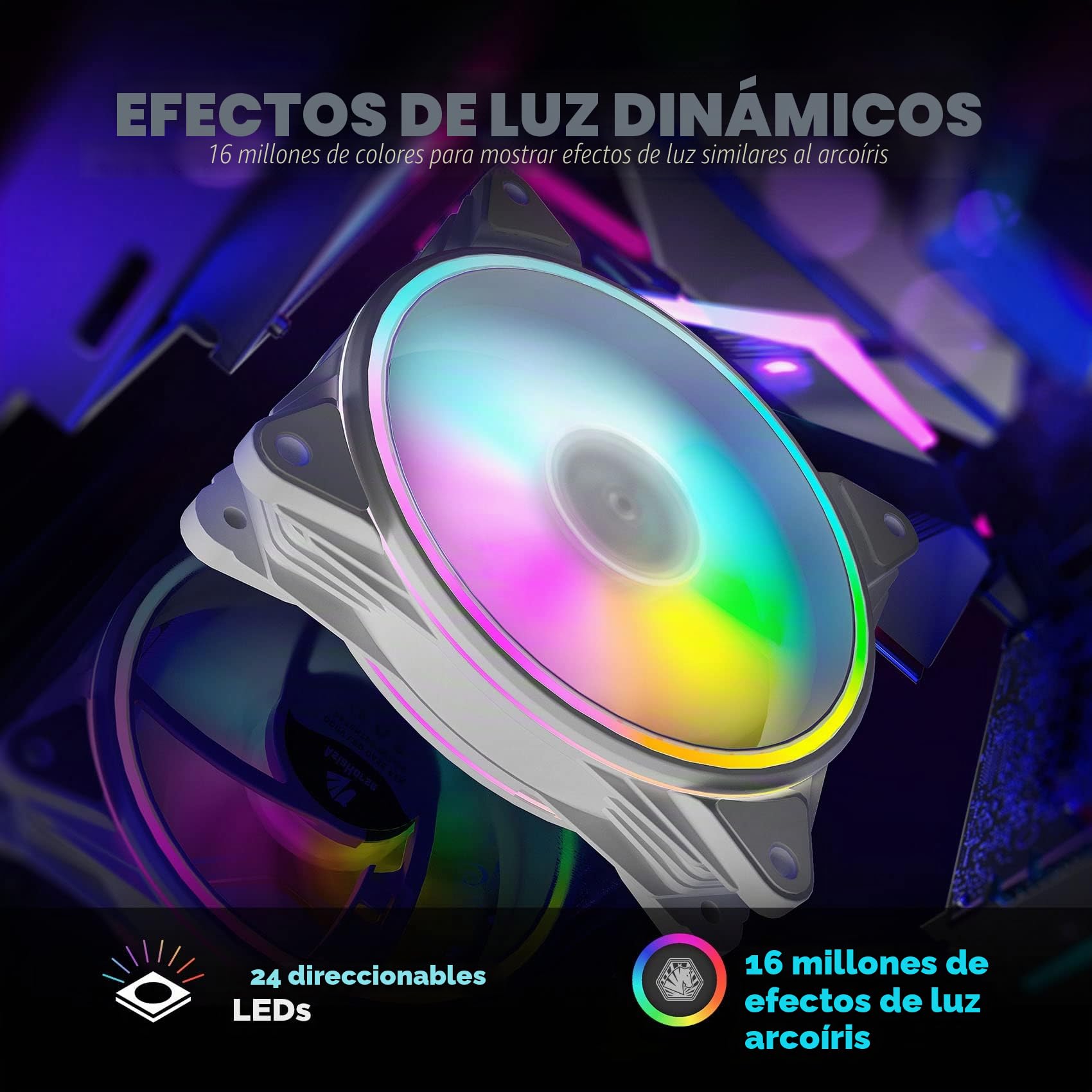 AsiaHorse PC 120MM RGB Ventilador,Ventilador de caja ARGB con control de concentrador,Ventilador de caja de CPU con 24 LED direccionables,Ventilador para computadora,1500 RPM, Blanco,6PACK
