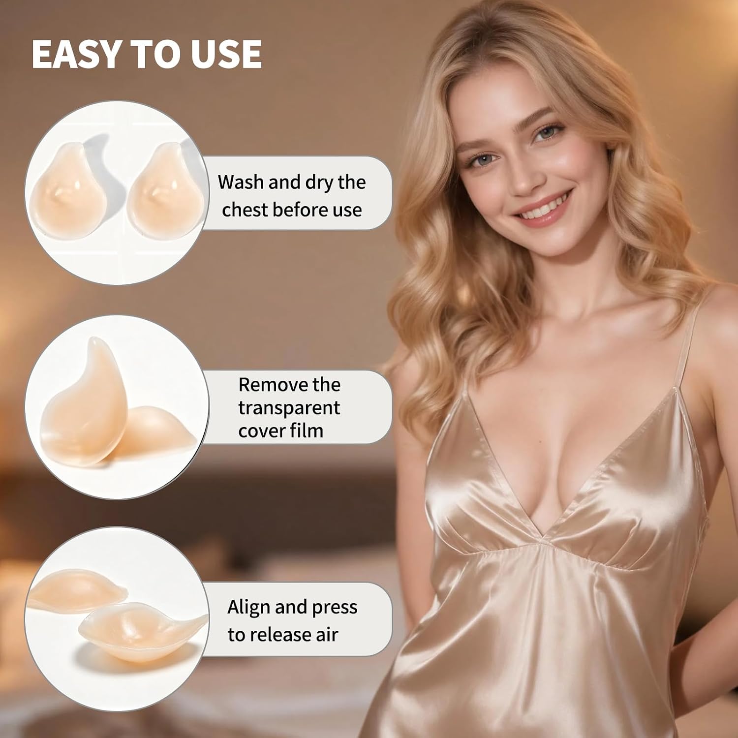 Nipple Covers for Women, Silicone Sticky Bra Push-Up Pasties - Beige