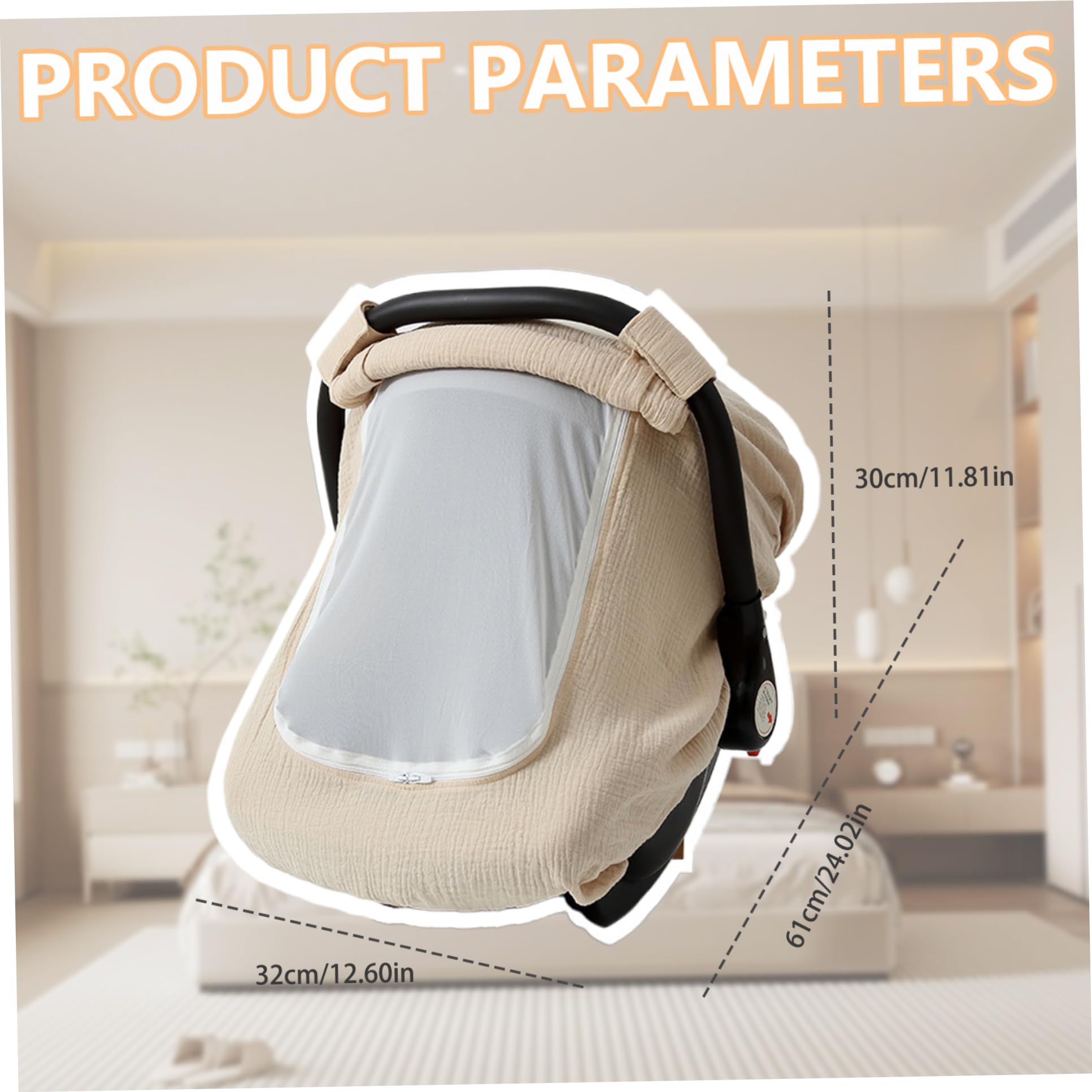 Car Seat Cover Baby 360 Protection Cotton Gauze Baby Car Seat Cover with Breathable Mesh Fabric Lightweight for Boys Girls, Light Khaki — view 7