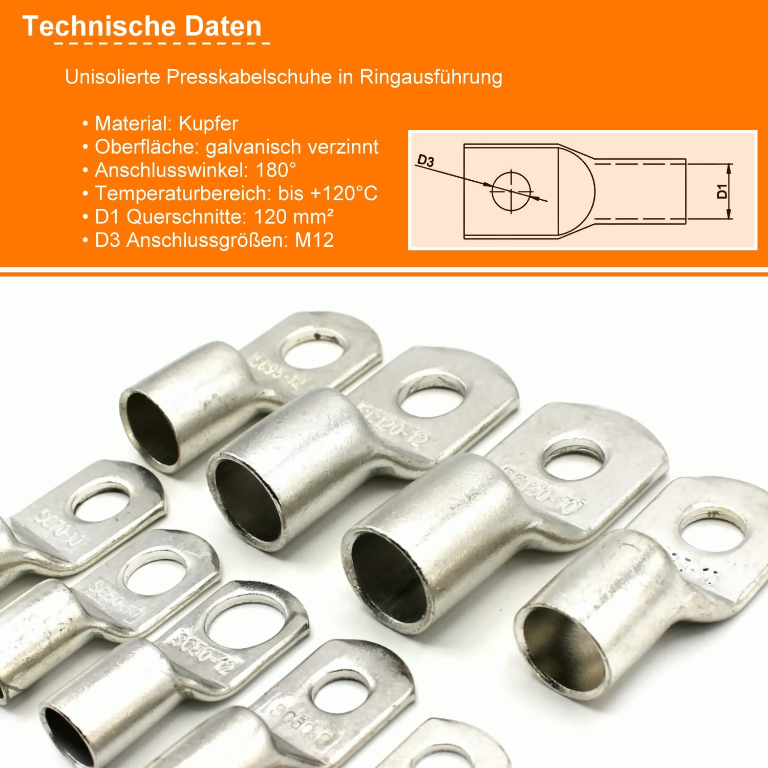 10 Stück Rohrkabelschuhe 10mm² M4 Kabelschuh unisoliert Kupferrohr 10 Stück Rohrkabelschuhe 10mm² M4 Kabelschuh unisoliert Kupferrohr