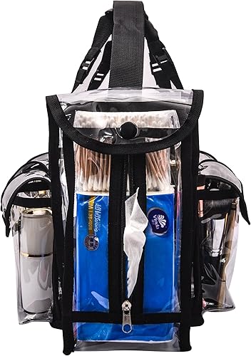 Miniatura 4 de Kit de maquillaje profesional de PVC transparente, organizador de maquillaje MUA Carry All Artist Bolsa de cosméticos de viaje de vinilo