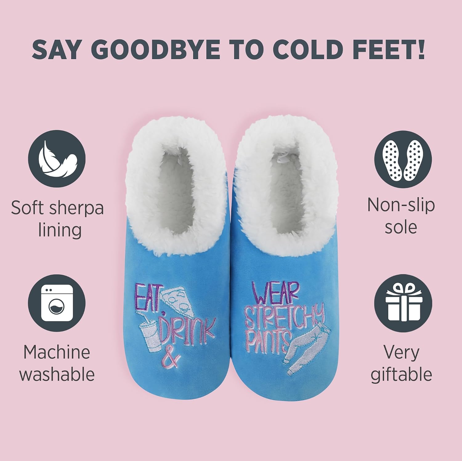 Snoozies Slipper Socks for Women, Funny Joke Laugh Gifts and Fun House Slippers, Soft Sherpa Lining