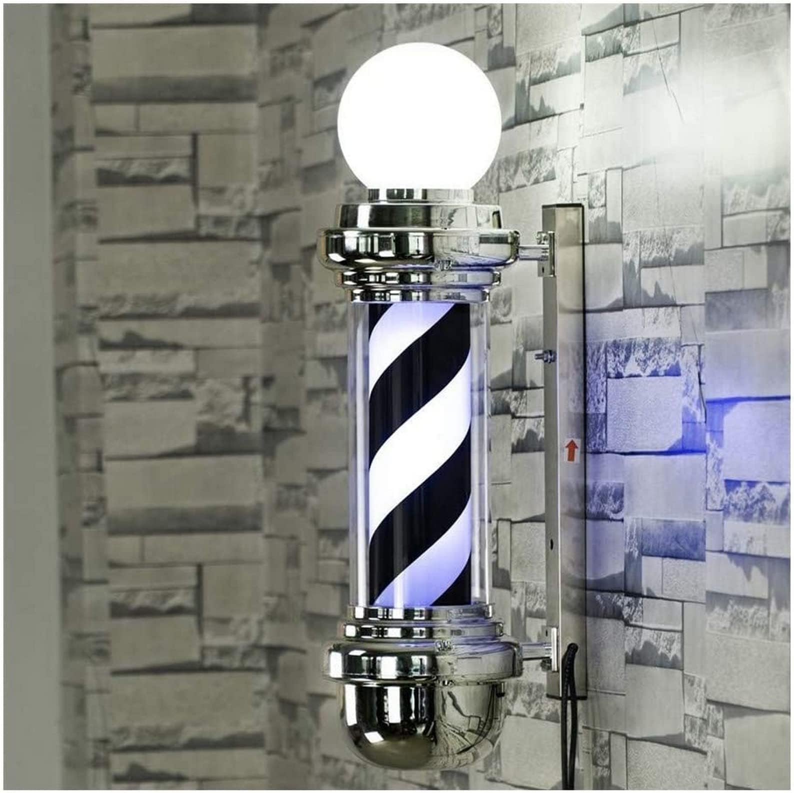 Durable Solar Lantern,Light Led Red 27" Led Barber Pole,Rotating Illuminating with Top Lamp Globe Light Black White Stripes Sign