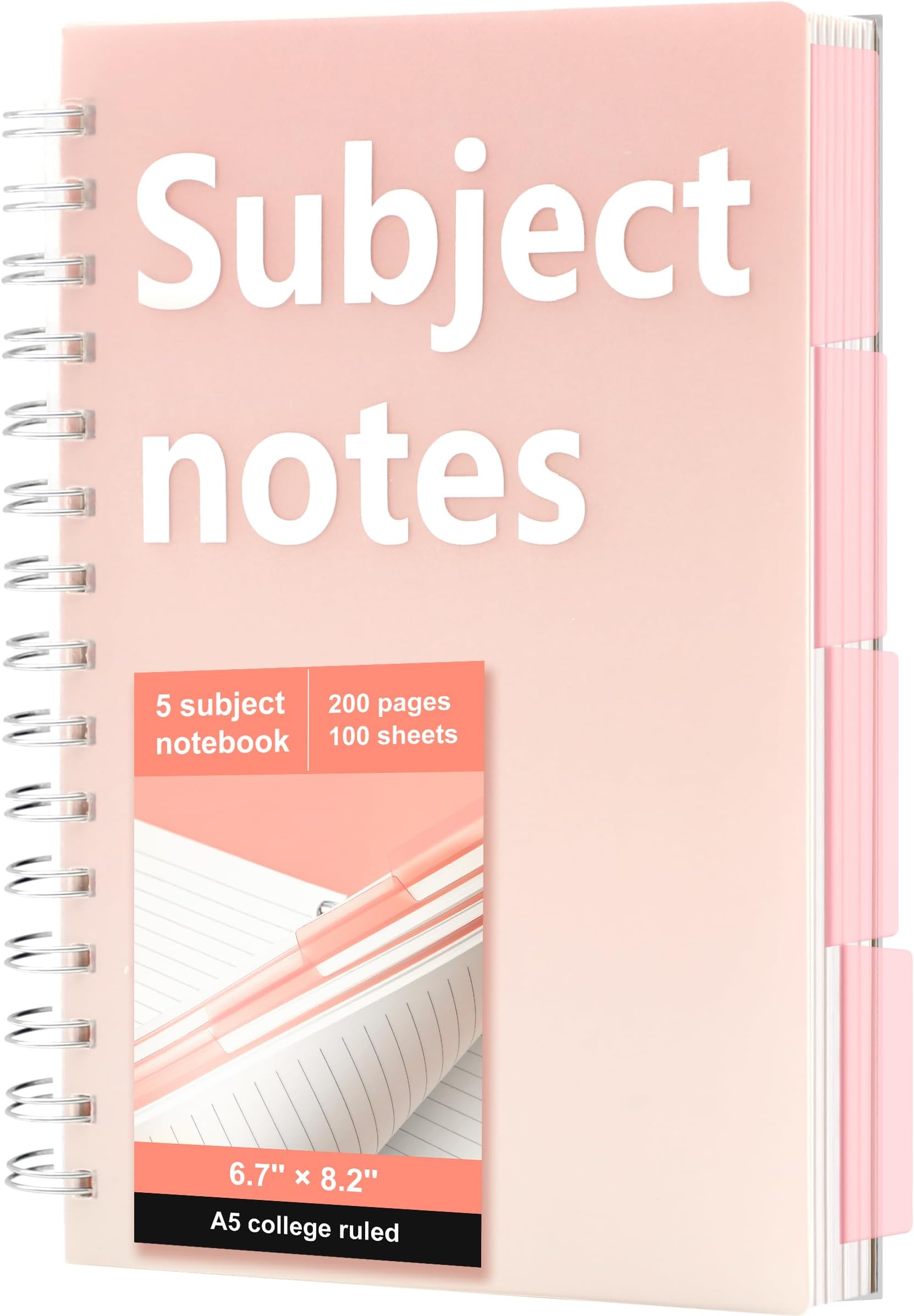 CAGIE Small Spiral Notebook 5x7 with Tabs, 300 Lined Pages
