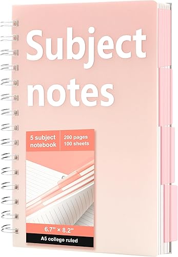 FLYING EAGLE Cuaderno de 5 asignaturas con divisores, diario en espiral, 200 páginas, A5, cuaderno rayado a rayas universitarias para el trabajo, la