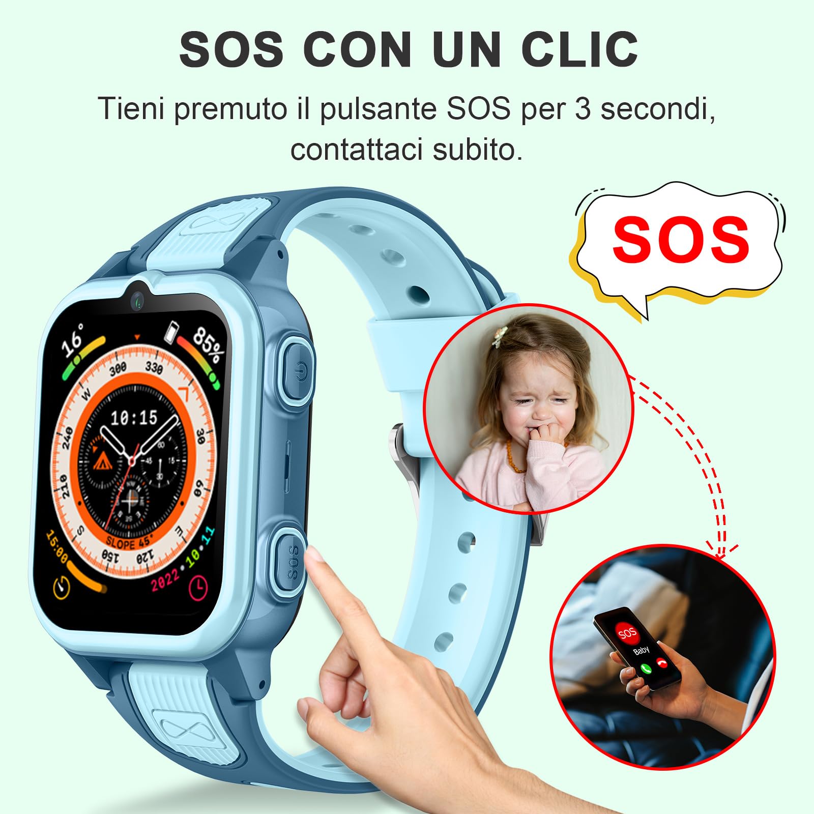 JUBUNRER 4G Smartwatch Bambini GPS Localizzatore Videochiamata SOS Contapassi Bambino Bambina Impermeabile Sveglia Fotocamera Giochi Calcolatrice Braccialetto Orologio Telefono Ragazzi Ragazze