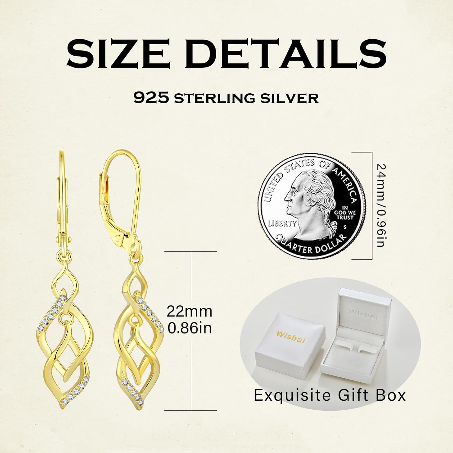 Dangle Drop Earrings 925 Sterling Silver Infinity Earrings Twisted 18K White Gold Jewelry for Women - Image 2