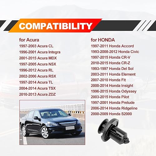 Miniatura 6 de Clips de retención de parachoques delantero de 0.394 pulgadas, 91503-SZ3-003 Clips de retención de parachoques de nailon tipo empuje y clip de