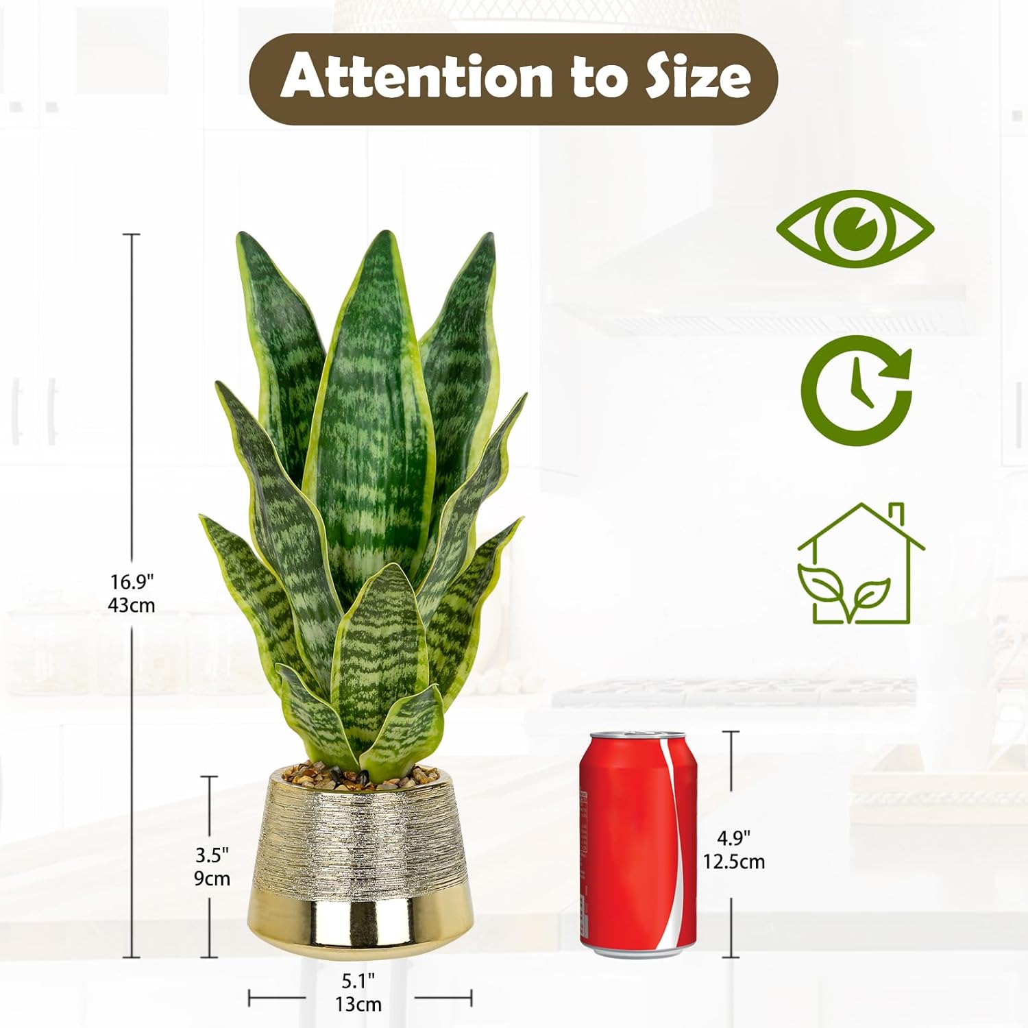 oairse artificial potted plant, fake snake plant in gold pot 16.9 inch faux sansevieria trifasciata artificial plants indoor with pot for home office living room indoor outdoor decor champagne gold