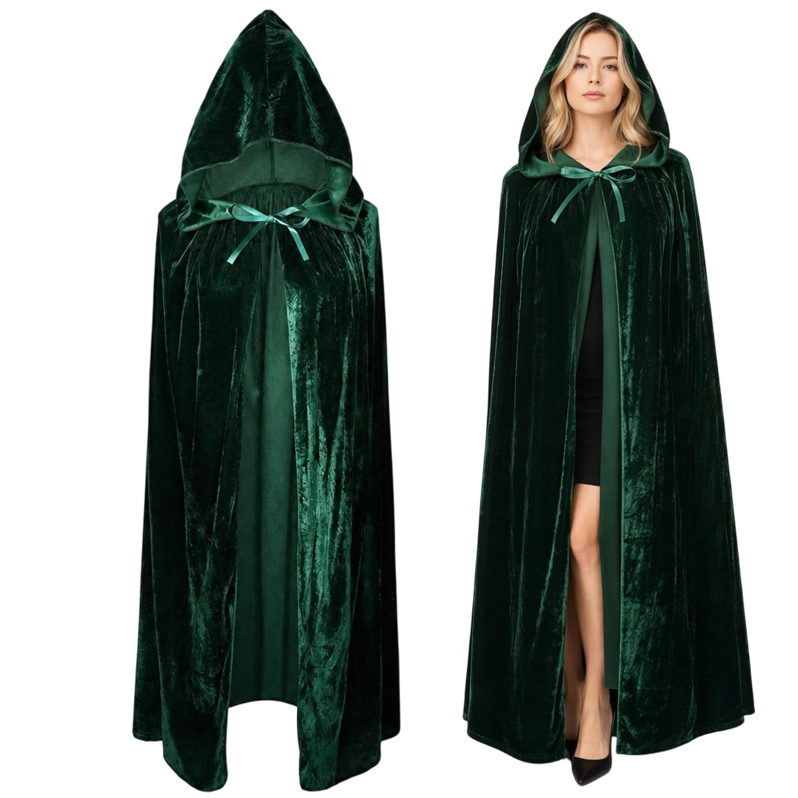 SrgPui Traitors Cloak, 140 cm Traitor's Cloak Adult, Dark Green Velvet Hooded Cloak, Ideal for Halloween Costumes and Gothic Fashion