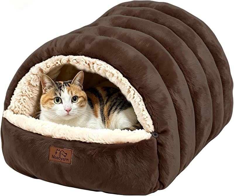 Cama Toca para Gatos Noocyarn 2 em 1 com Zíper e Tapetes Laváveis, Marrom