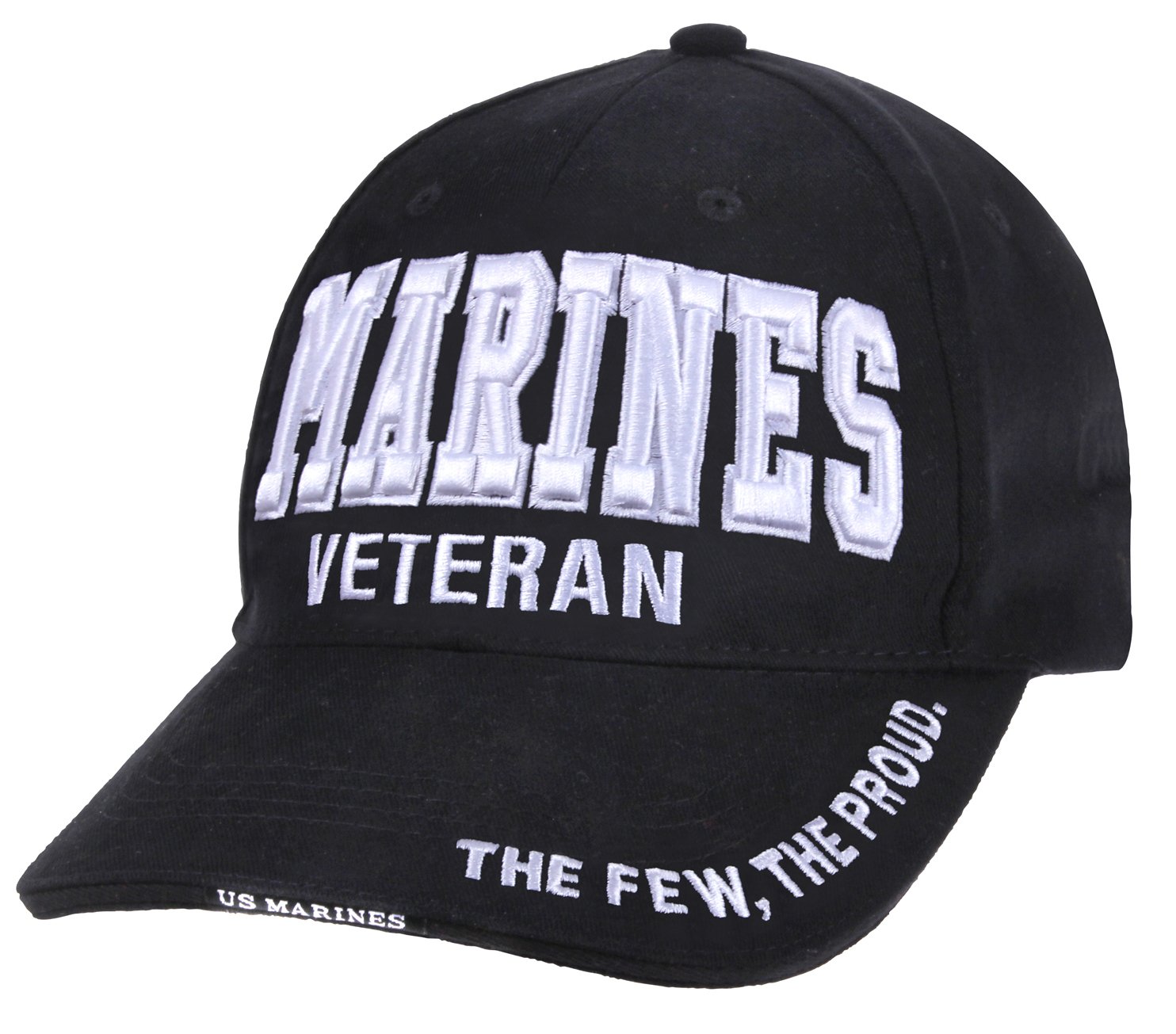 Rothco Deluxe Low Profile Military Veteran Cap (Army | USMC | Air Force | Navy), Marines | Black, One size