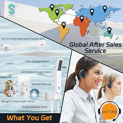 Miniatura 72 de SR SUN RISE Sistema de ducha - Juego de grifo de ducha con cabezal de ducha de lluvia de 8 pulgadas y ducha de mano - Sistema de ducha de lluvia